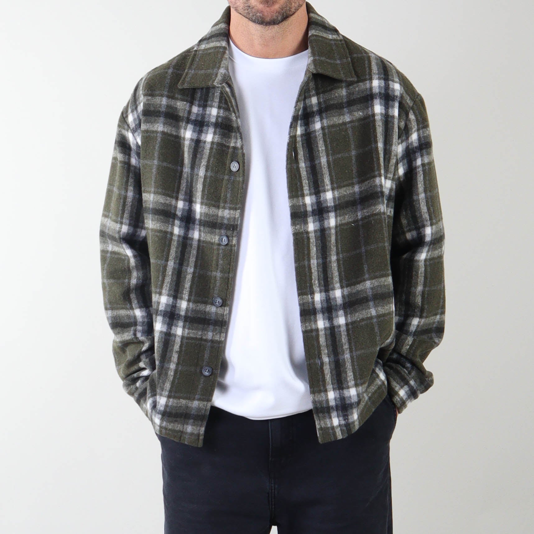 PRJCT check shirt military green