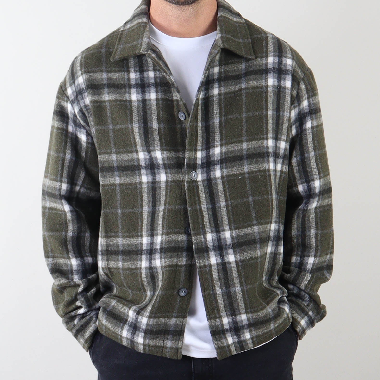 PRJCT check shirt military green