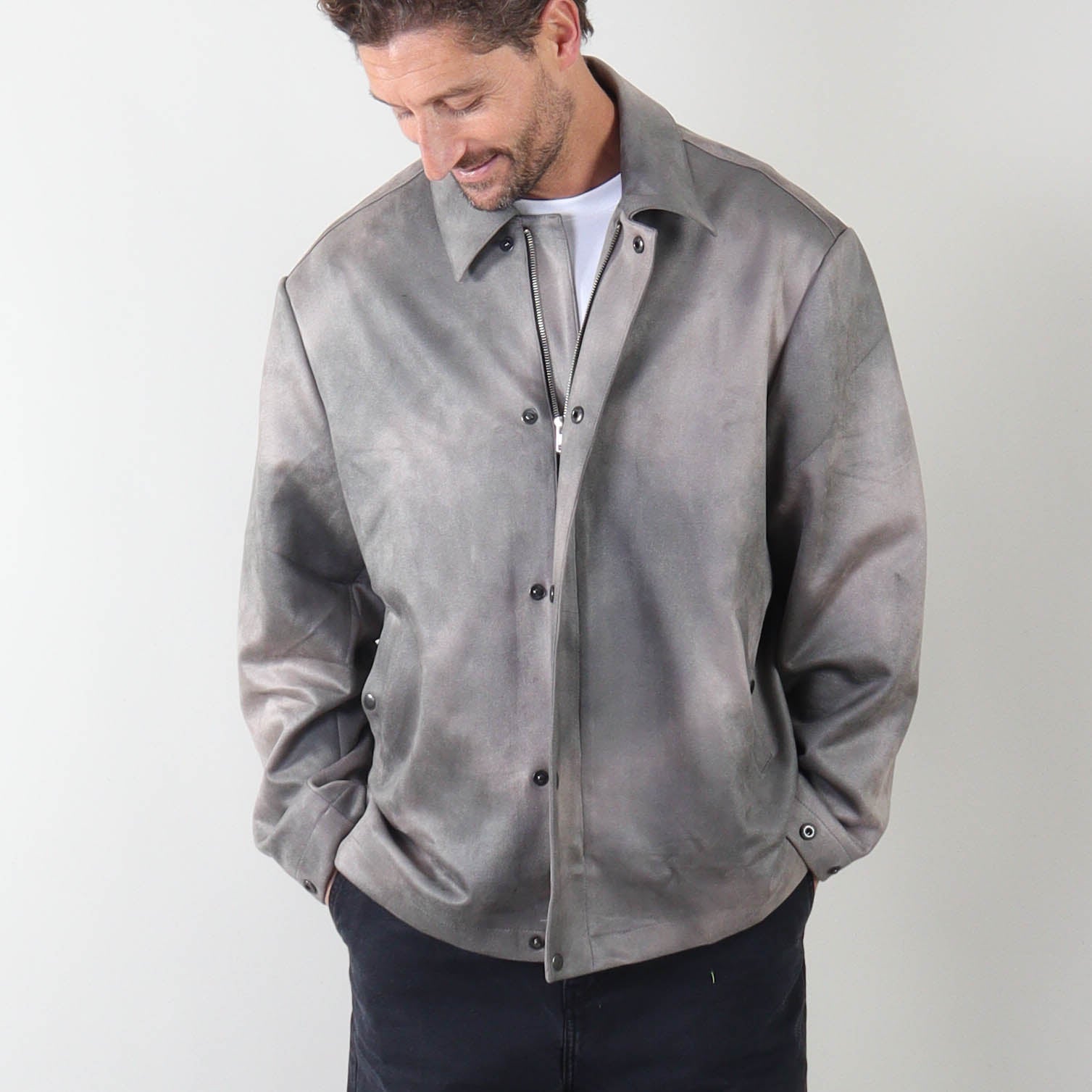 PRJCT suede biker jacket light grey