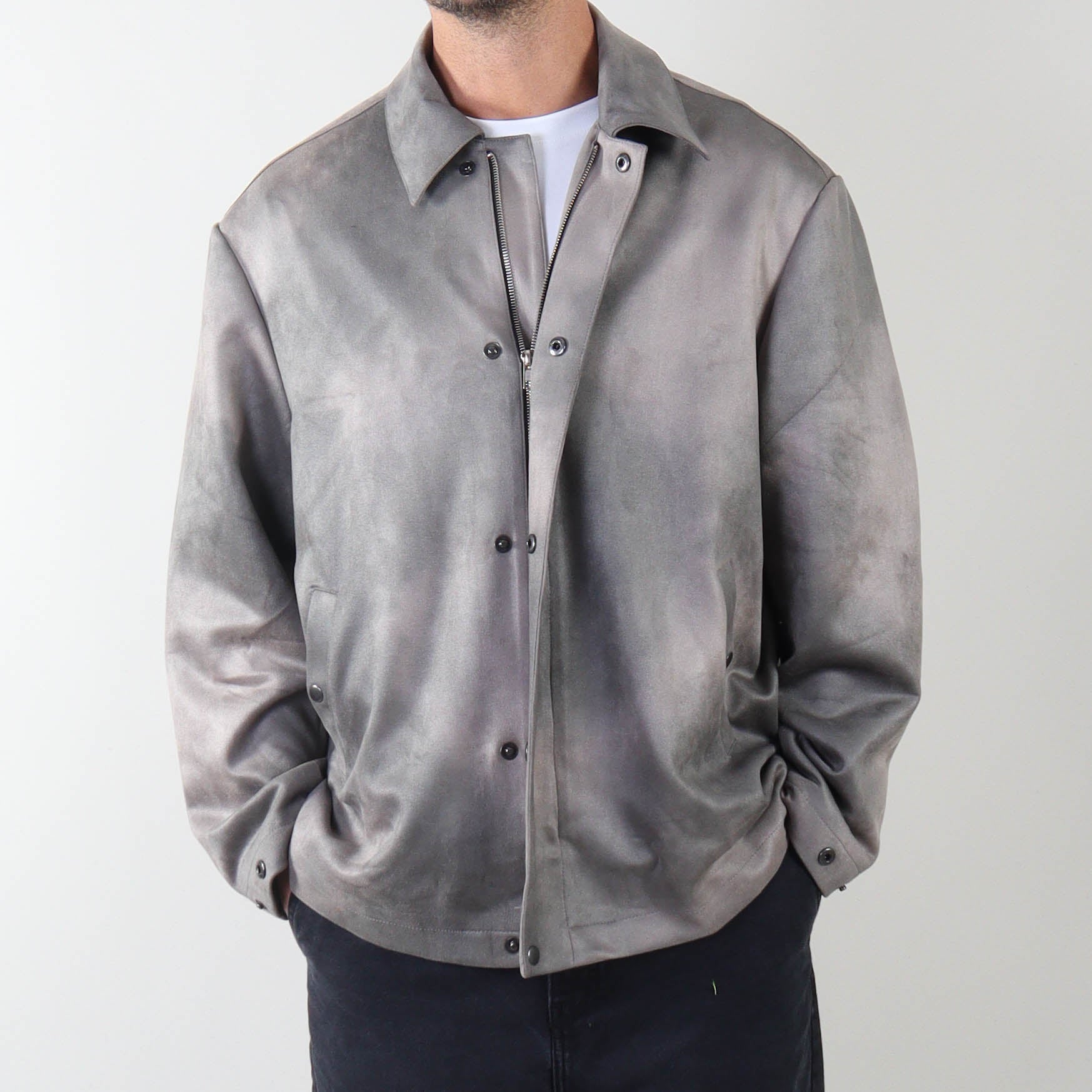 PRJCT suede biker jacket light grey