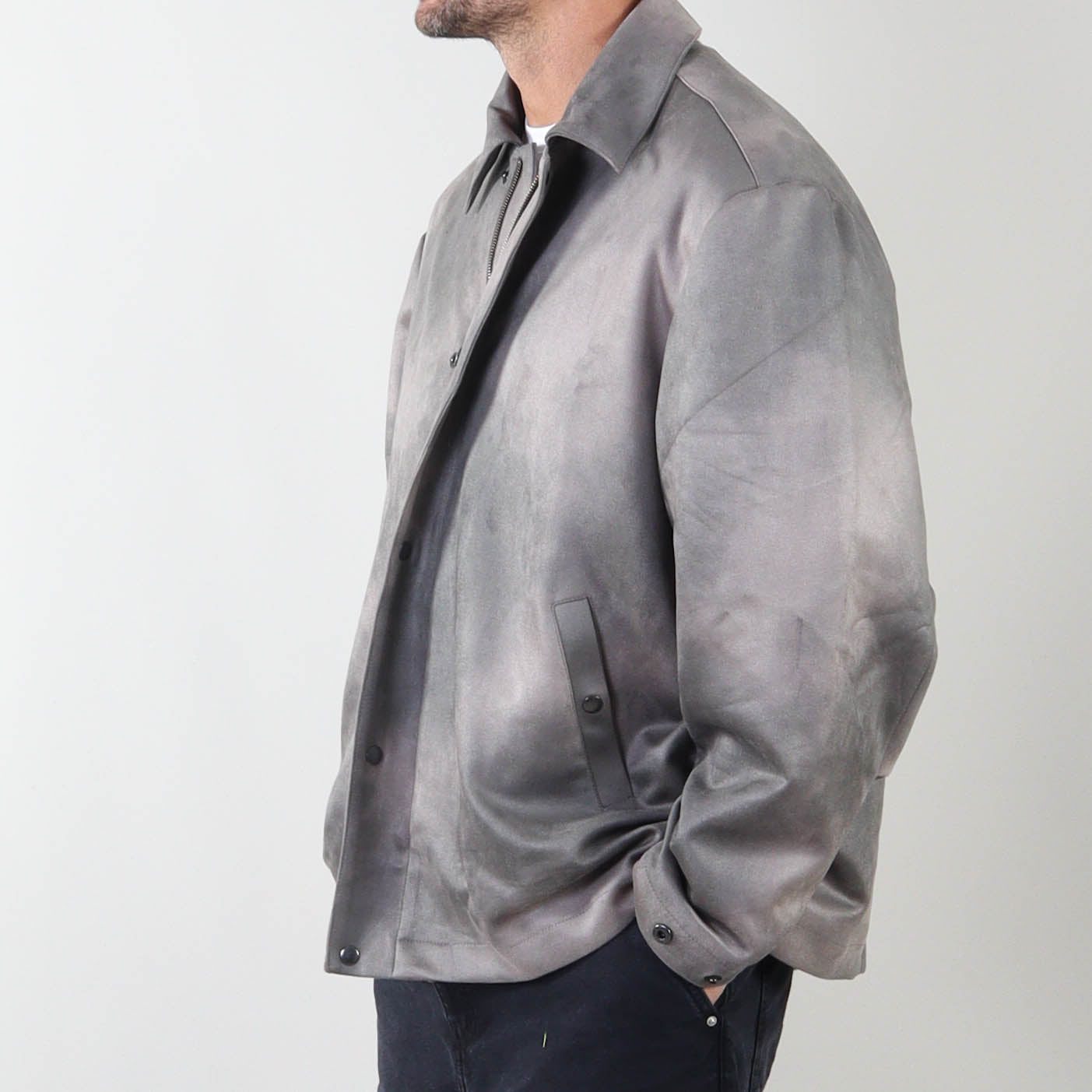 PRJCT suede biker jacket light grey