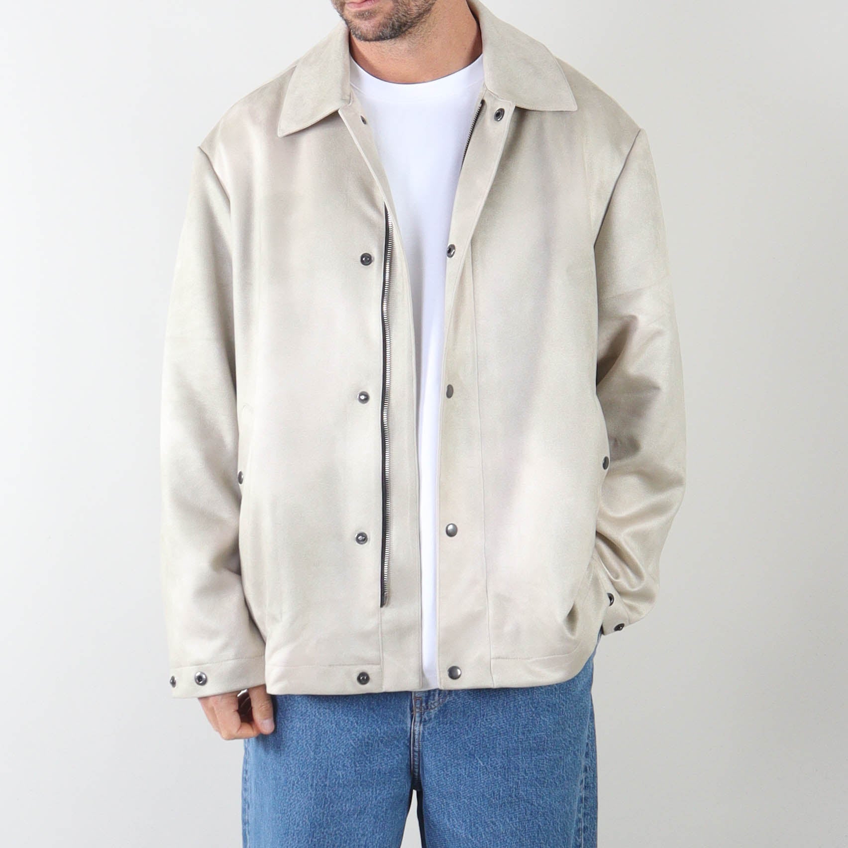 PRJCT suede biker jacket light beige