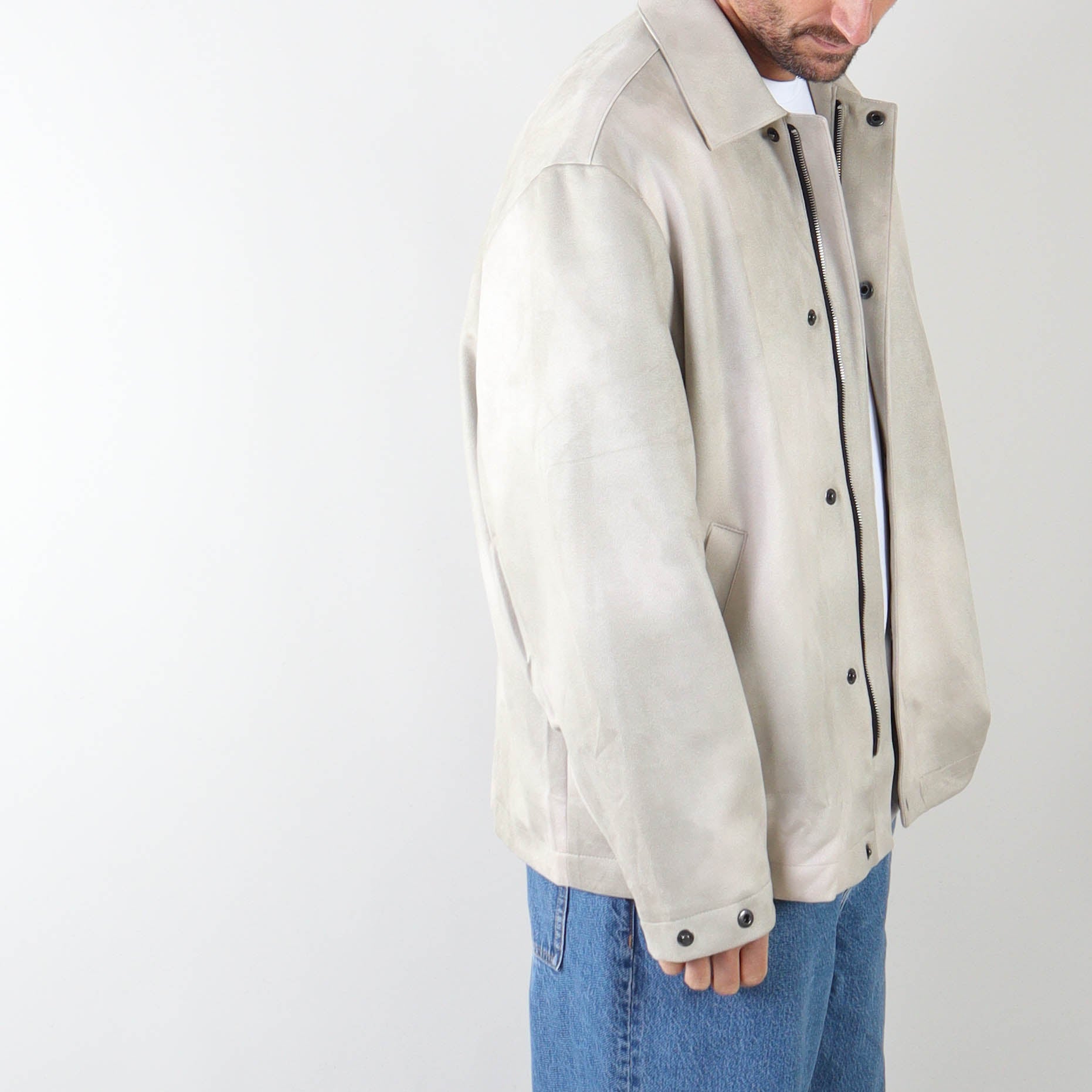 PRJCT suede biker jacket light beige