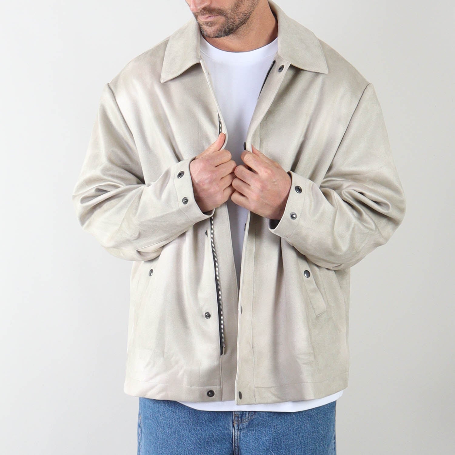 PRJCT suede biker jacket light beige