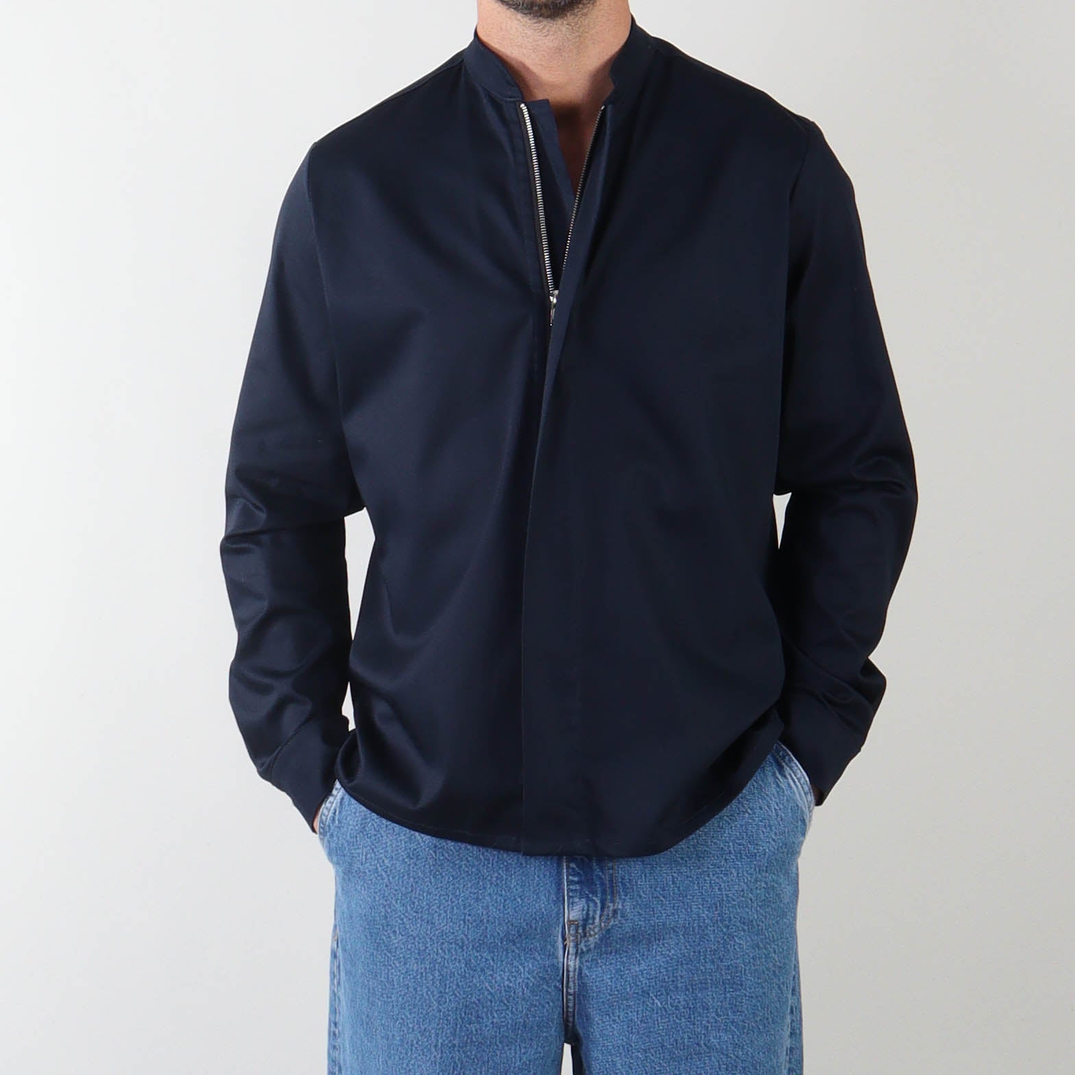PRJCT zip cotton shirt navy