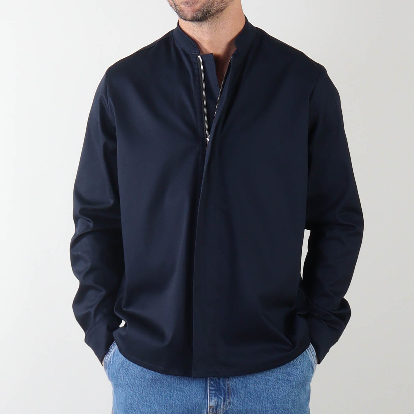PRJCT zip cotton shirt navy