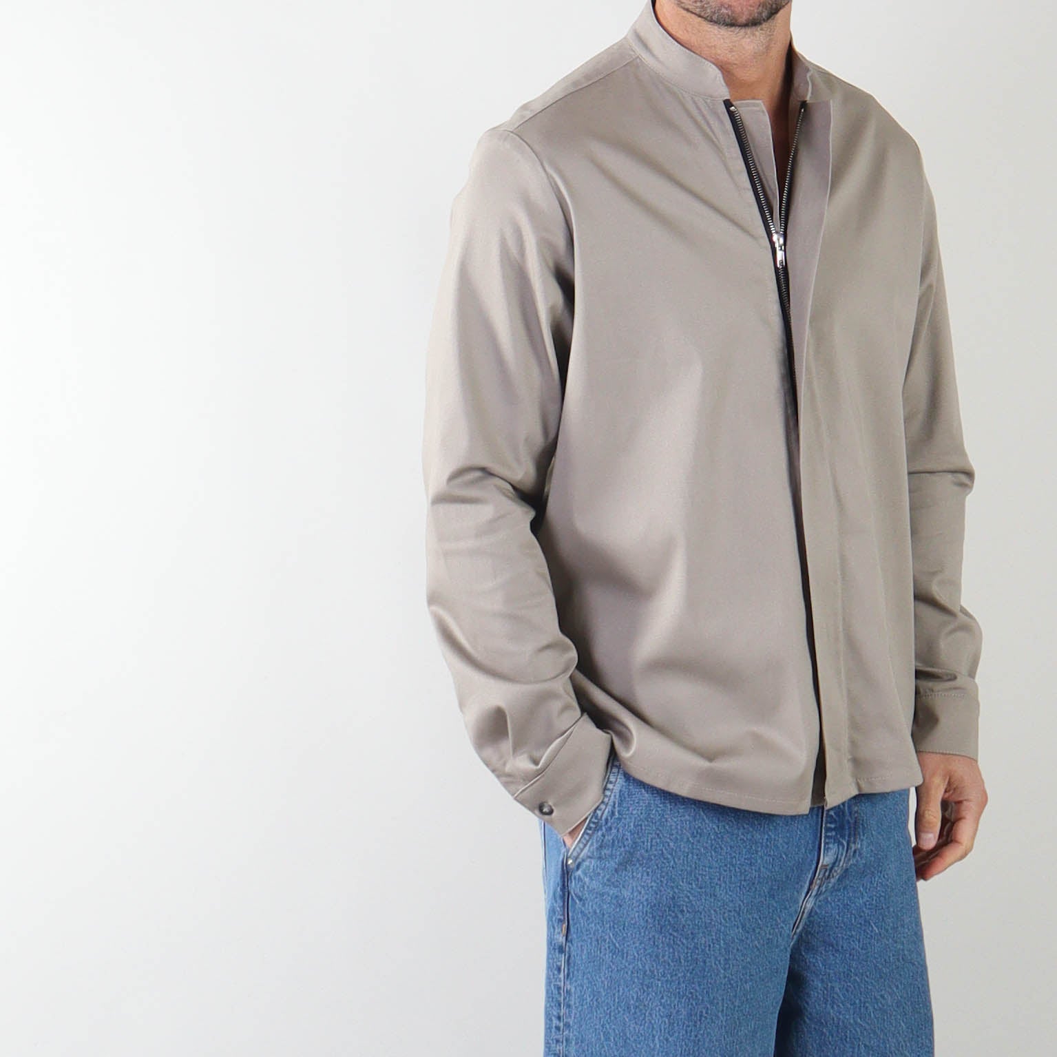 PRJCT zip cotton shirt sand
