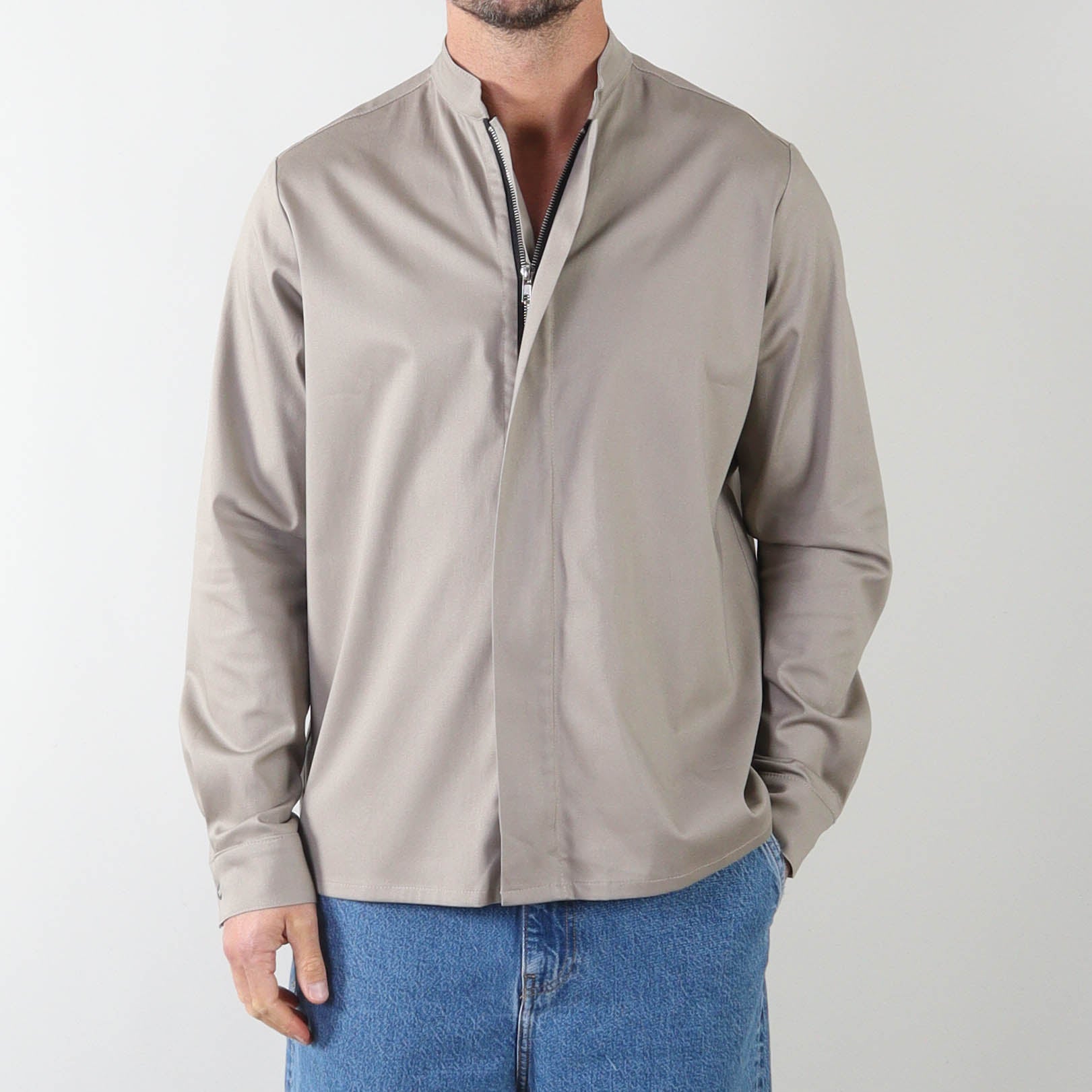 PRJCT zip cotton shirt sand