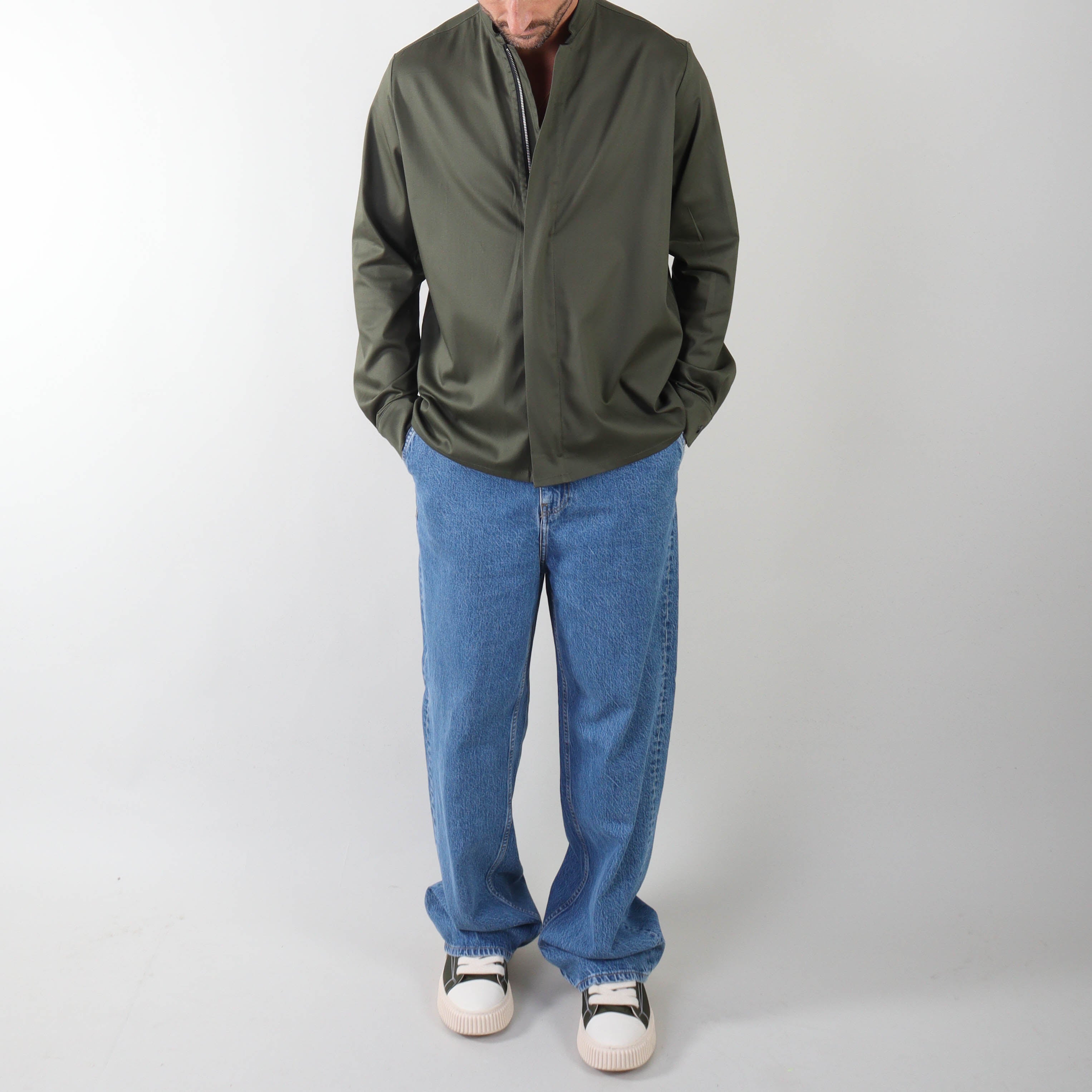 PRJCT zip cotton shirt green