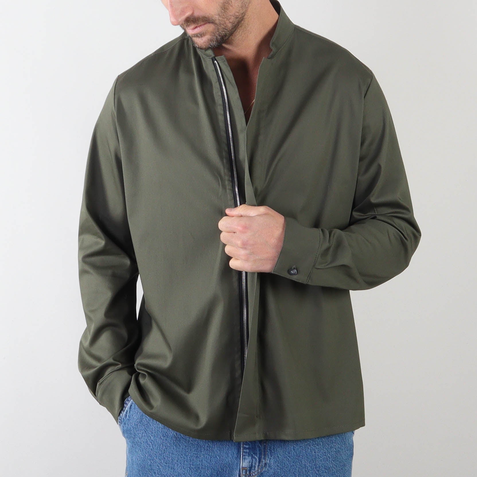 PRJCT zip cotton shirt green