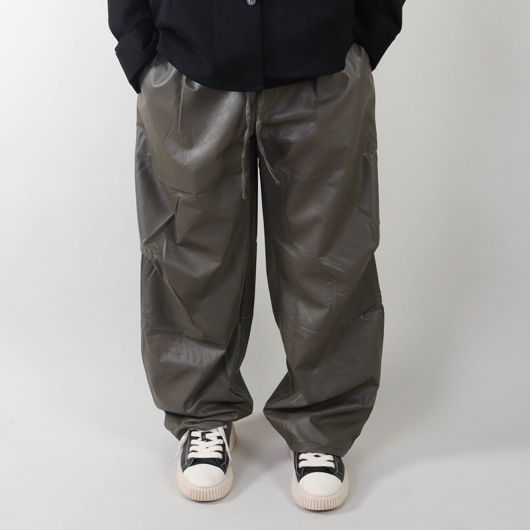 PRJCT parachute pants leather green