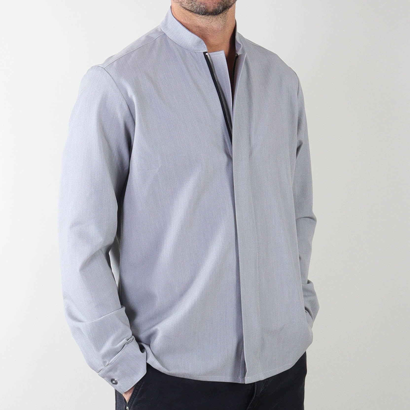 PRJCT zip cotton shirt grey